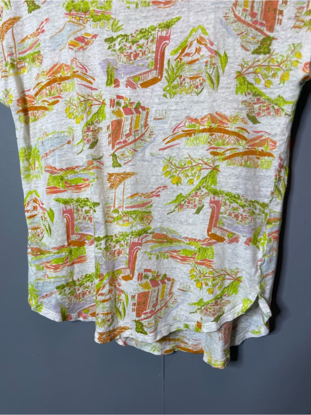 Cynthia Rowley Womens Linen Knit Top Size M Scenic Coastal Print Resort Vacation - Picture 3 of 10